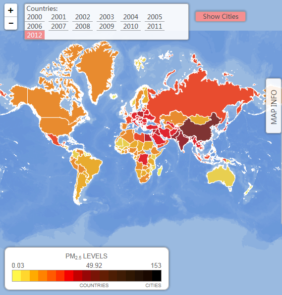 互动式地图揭全球污染分布情况